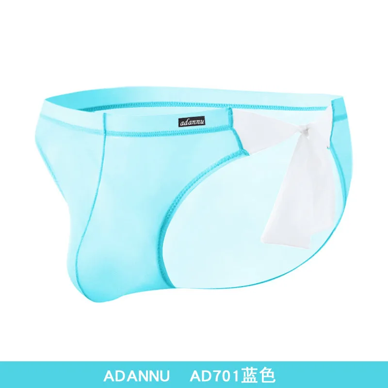Men's thin transparent bikini with sexy gay underwear straps that can be untied, sexy triangle pants with low waist 3PCS