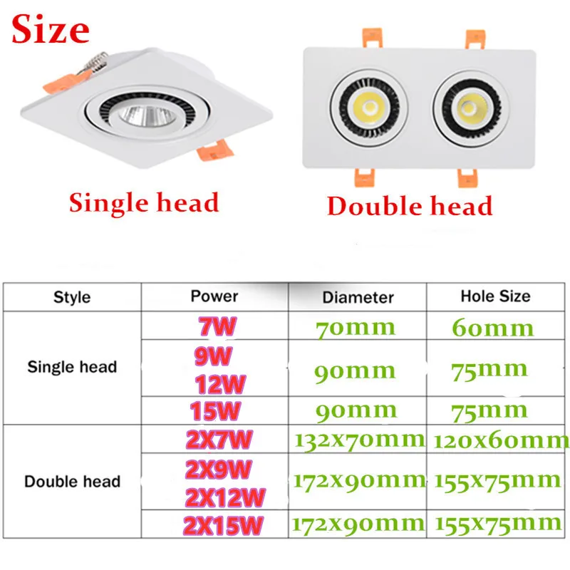 High Quality Dimmable 360° Rotation Recessed LED Downlight 7W9W12W15W/14W18W24W30W COB Spot Light Decoration Ceiling Lamp