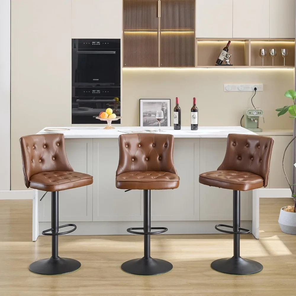 Bar Stools Set of 3, Adjustable Swivel Bar Stools with Backs, Vintage Counter Height Bar Stools for Kitchen Island