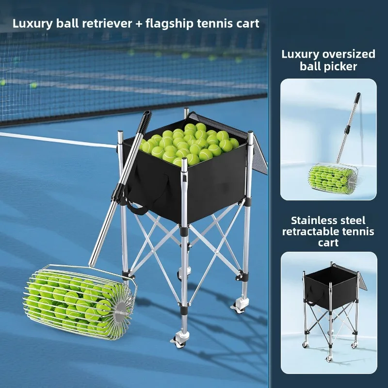 Portable Quick Tennis Ball Picker Automatic Olive Shaped Roller Telescopic Flexible Steering Portable Tennis Cart Ball Picker