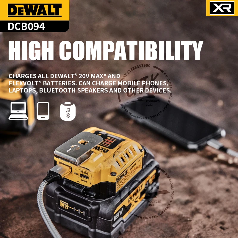 DEWALT DCB094 DCB094K USB Charging Adapter -Type-C-USB-100V~240V-100W Charger-Charger head data cable purchased separately