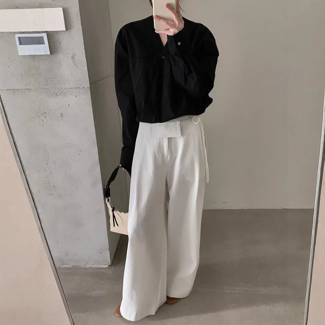 

Korean version of the design sense V-neck shirt women's 2025 spring new casual loose long-sleeved shirt