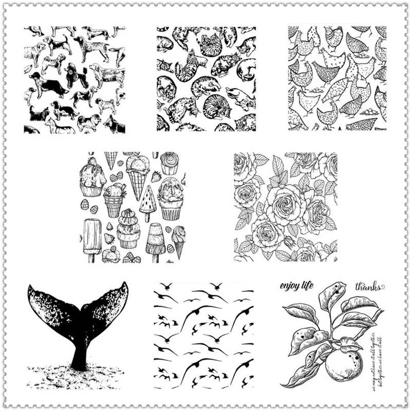 10x10cm Clear Stamps For Scrapbooking Card Making Cat Dog Hen Ice Cream Background Craft Card Without Cutting Dies