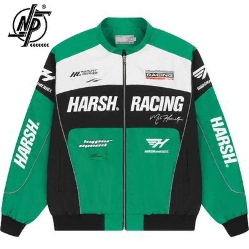 

Vintage Streetwear Men Letter Print Jacket Coat Harajuku Y2K Motorcycle Baseball Top Clothes Loose Women Punk Oversize Outwear