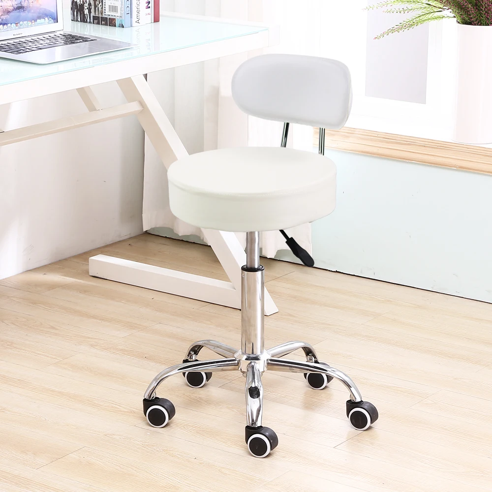 CANBOUN PU Leather Rolling Stool With Mid Back Height Adjustable Office Home Drafting Swivel Task Chair With Wheels White
