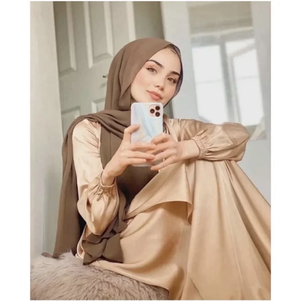 Jilbab sifon Muslim warna polos, syal pembungkus kepala Hijab untuk wanita 70*180cm