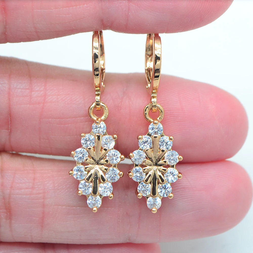 Gold Color Women Fashion Multicolor Zircon CZ Lozenge Dangle Earrings Jewelry