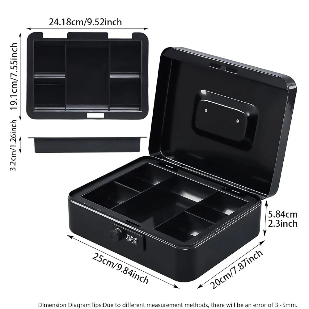 Large Password Lock Cash Box, Sturdy Metal Material, Removable Cash Tray, Suitable for Storing Banknotes, Checks and Coins view 2