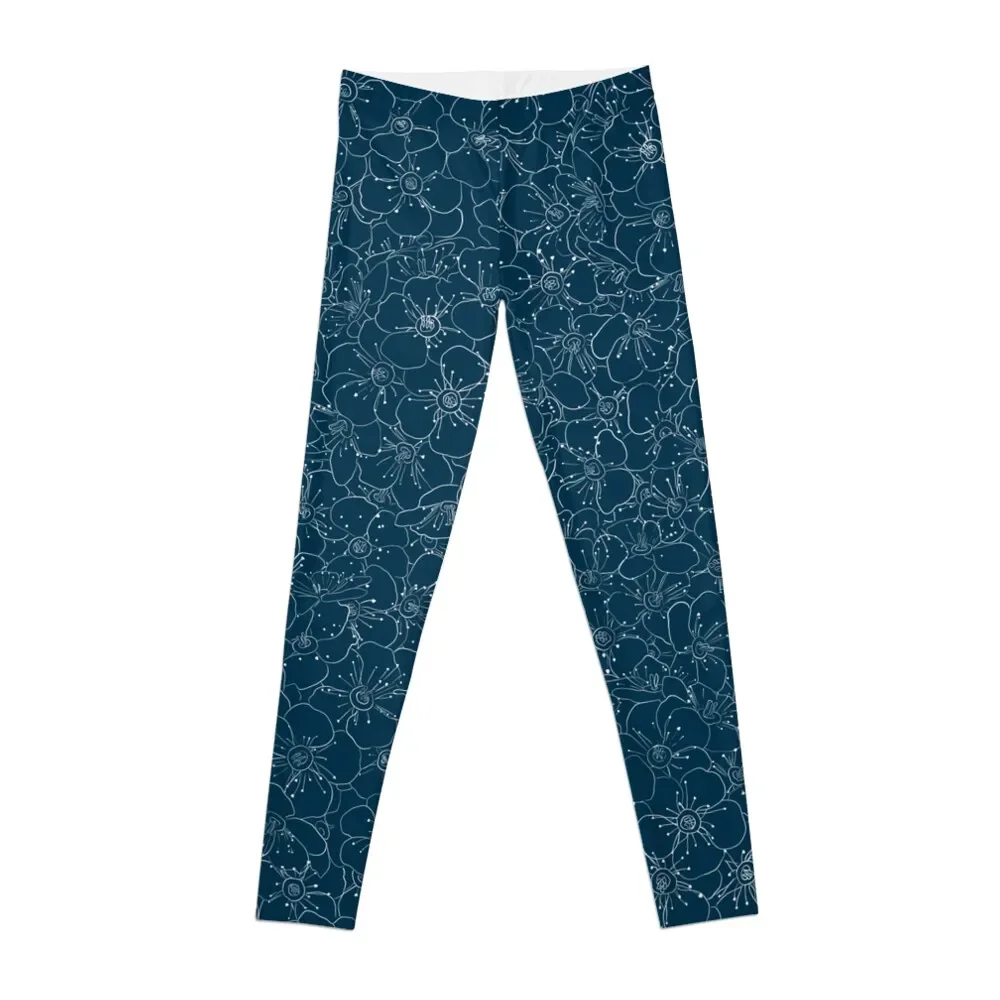 

Floral wall line drawing on Blue Leggings sports for harem pants Women's fitness Womens Leggings