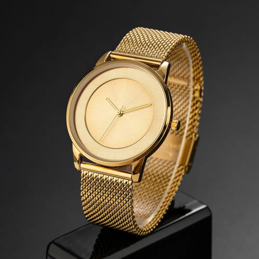 Luxury Golden Minimal Round Men Watch Ultra Thin Steel Mesh Band Simple Dial Business Quartz Wristwatch Trendy Daily Jewelry Accessory for Guys