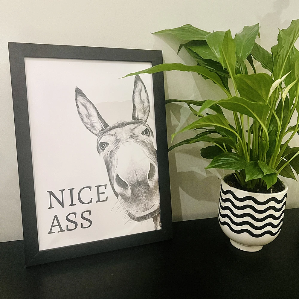 Nice Ass Quote Funny Sign Canvas Painting Vintage Donkey Poster and Prints Wall Art for Toilet Decoration Bathroom Decor Picture