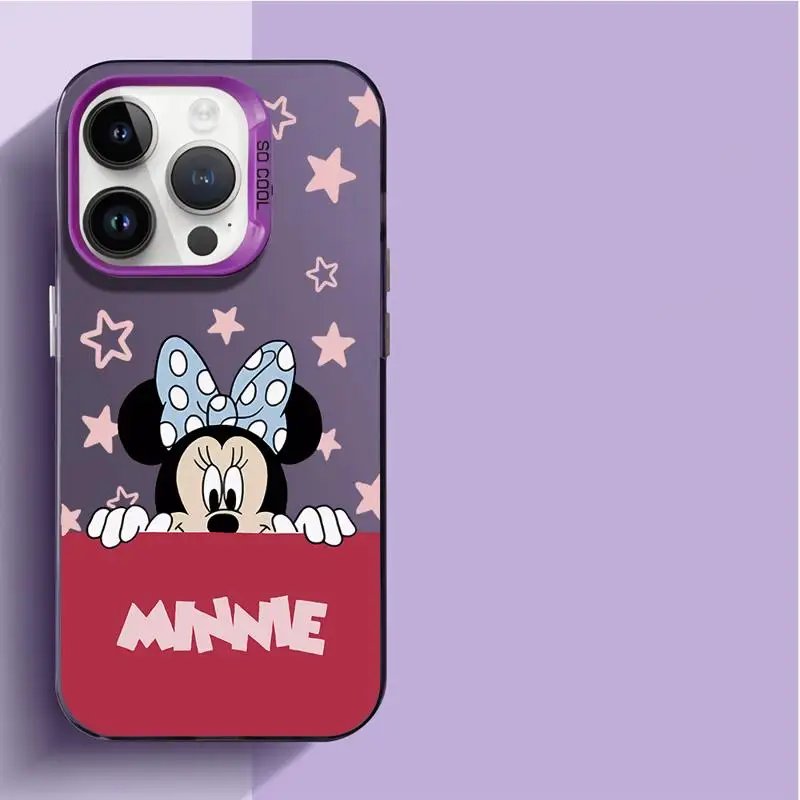 Silver Plating Phone Case for iPhone 15 14 13 Pro Max 12 11 Mini XR XS X 8 7 6 Plus Cover Mickey Mouse Winnie Saisy Duck