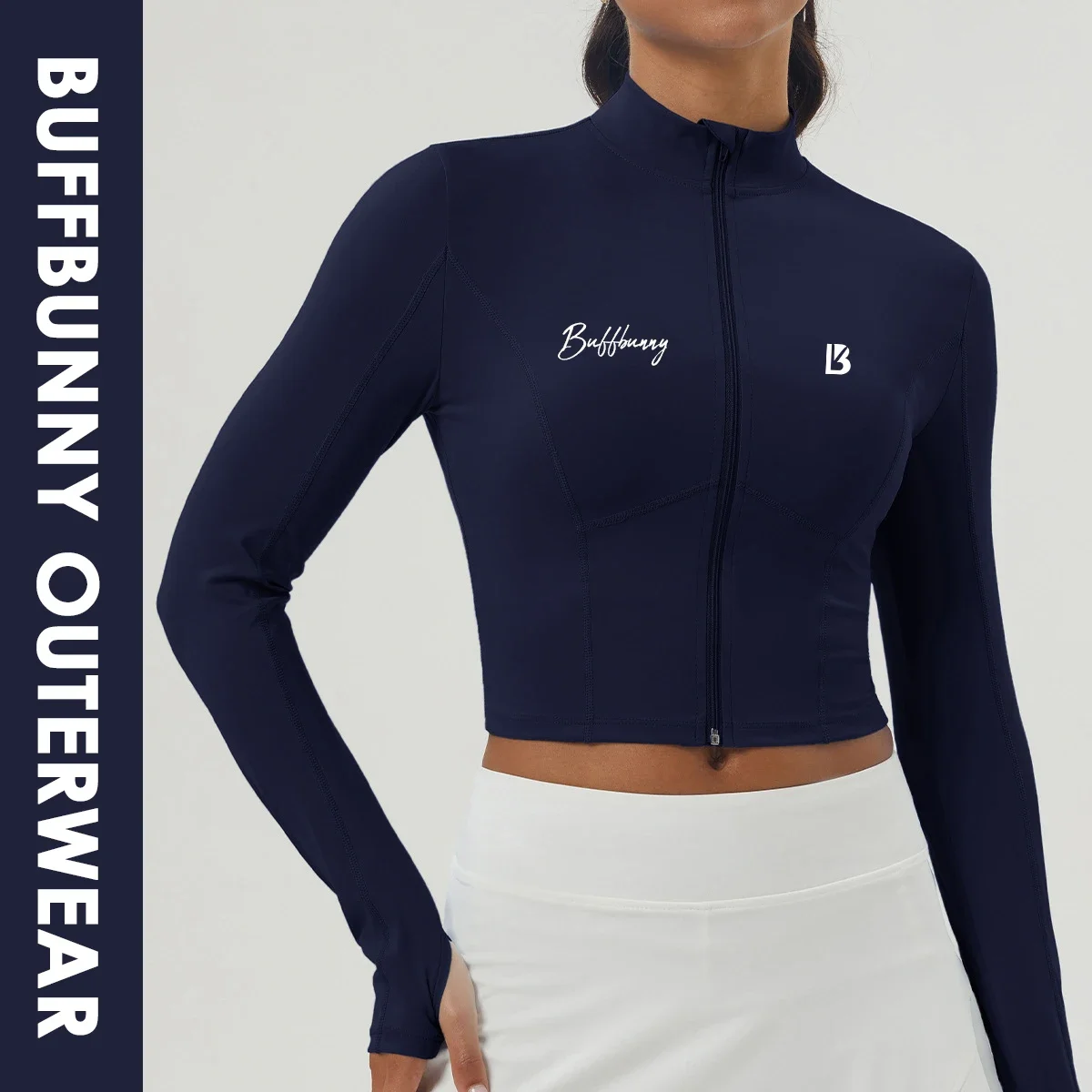 

Buffbunny Zipper Shirt Women Elastic Long Sleeves Outerwear Women Crop Top Mockneck Gym Yoga Shirt Fitness Womans Zip Jacket