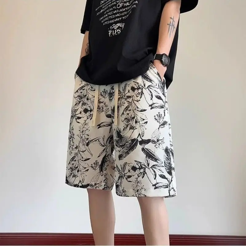 

Шорты с принтом, мужские летние пляжные брюки с эластичной резинкой на талии и пятью точками, уличная одежда, спортивные штаны, повседневные брюки Cortos