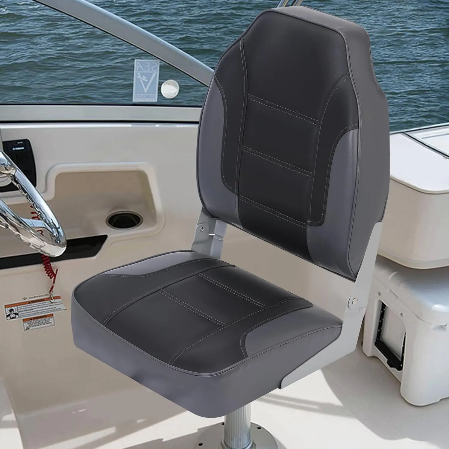 2 Pack Folding Boat Seats, High Back Fishing Boat Seat, Comfortable Boat Chairs with Thick Sponge Padding and Hinge for Sightseeing Boat, Speedboat - view 6
