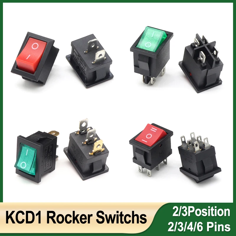 KCD1 Series Rocker Switch ON/OFF 2/3/4/6 Pins 2/3 Position 6A/250V 10A/125V AC 15mm x 21mm Push Button Boat Car Power Switches