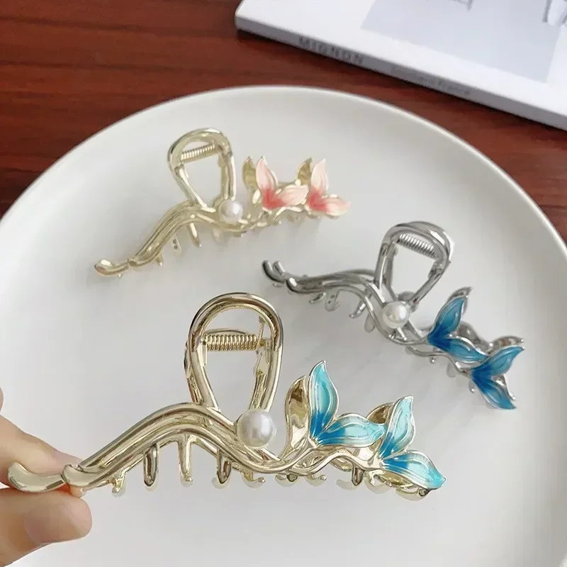 BYL New 11CM High-end Blue Fish Tail Hair Clips Alloy Material Fashionable Design Braided Crab Clip Female Hair Accessories Girl