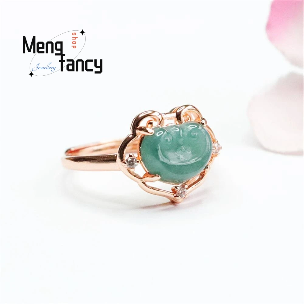 Natural Jadeite Ice Blue Water Ruyi Heart Jade Ring Exquisite Elegant Fashion High-grade Couple Promise Luxury Quality Jewelry