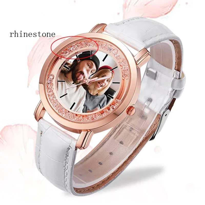 A3320w personalisierte Uhr Damenarmbanduhren setzen Ihr eigenes Foto Luxusuhren mit Strass gefälschtem Diamant-Damen-Geburtstagsgeschenk
