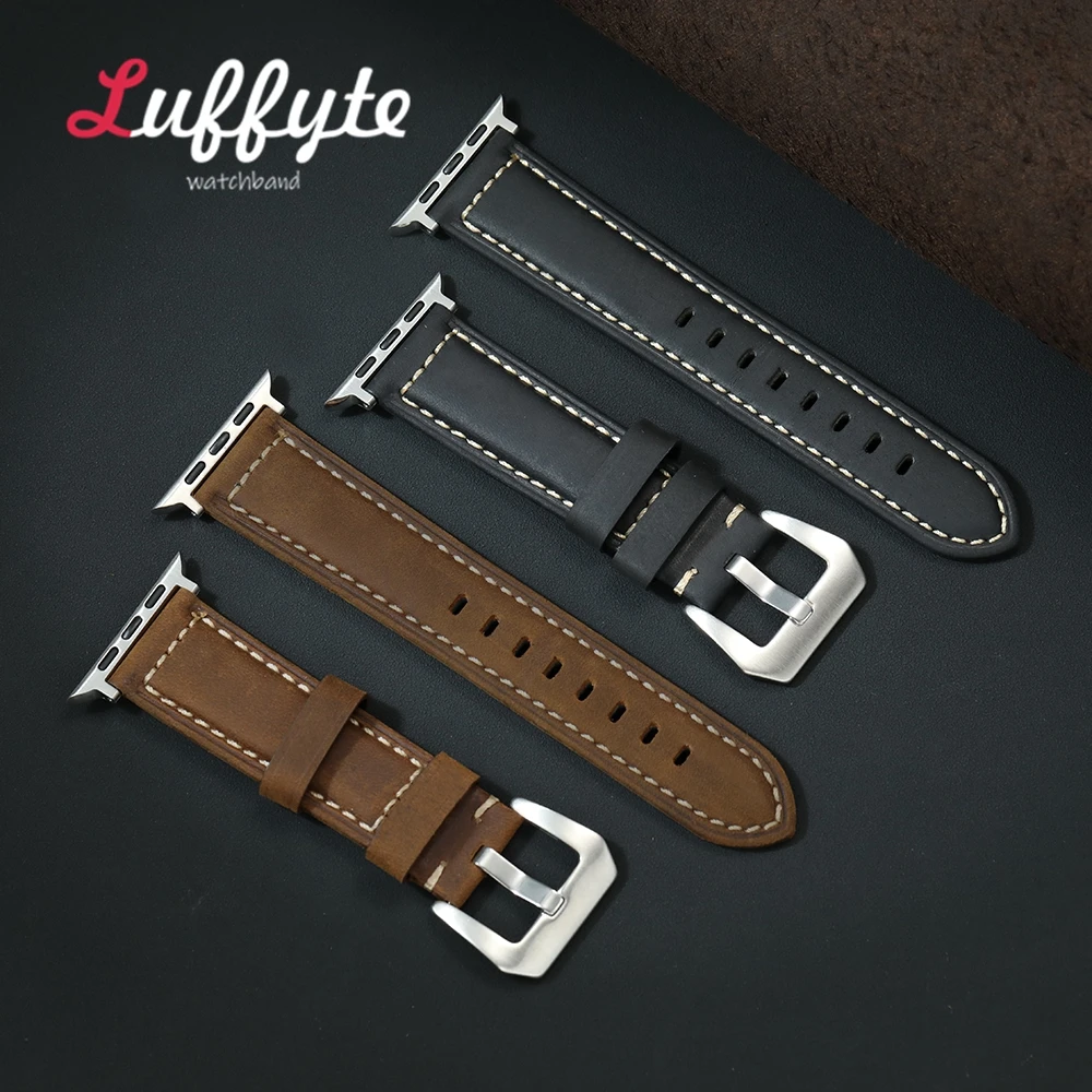 Crazy Horse Lederarmband für Apple Watch Band 42/44/45/46/49/38/40/41 mm Rindsleder-Uhrengürtel für IWatch Serie 1–10 Ultra SE 2