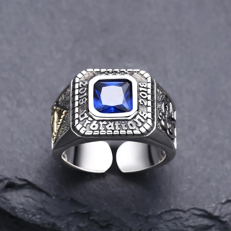 BOCAI S925 Sterling Silver Rings for Men Women  New Fashion Eye of Providence Bird Blue Zircon Pure Argentum Classic Jewelry