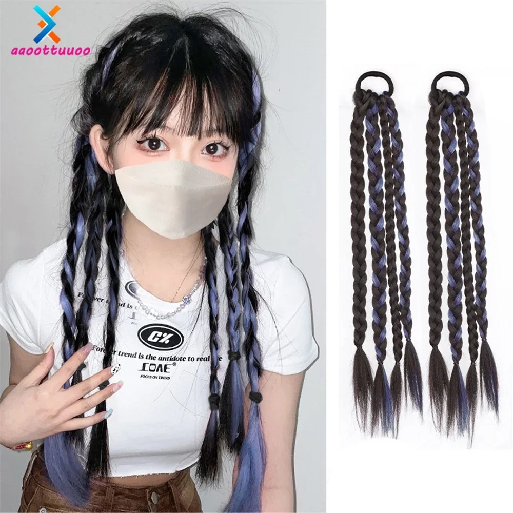 شعر مستعار اصطناعي للنساء فتاة ملونة مصبوغة الضفائر ذيل حصان شعر مستعار حبل هيكل السمكة تويست حزام متابعة ملحقات إكسسوارات الشعر