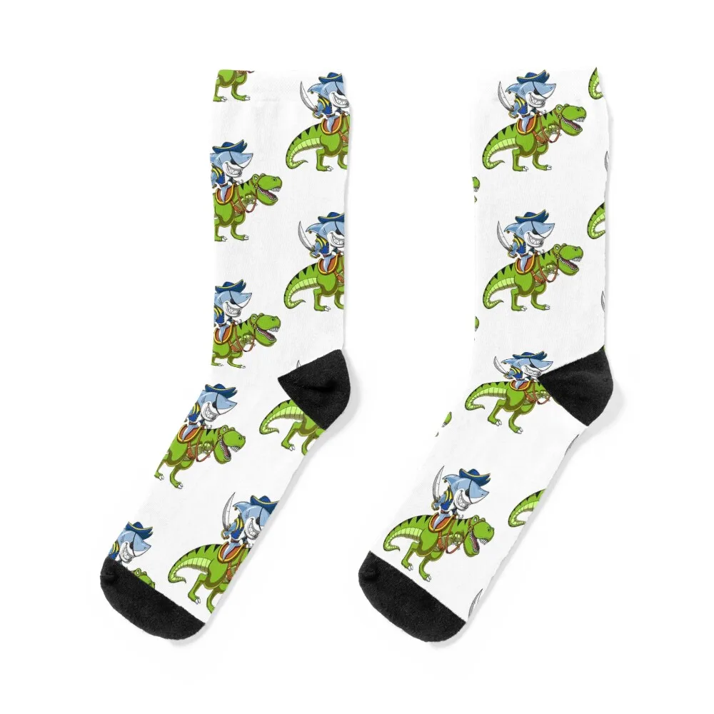 Shark Pirate Riding T-Rex Dinosaur Socks hiking cotton new in's shoes Socks Women's Men's