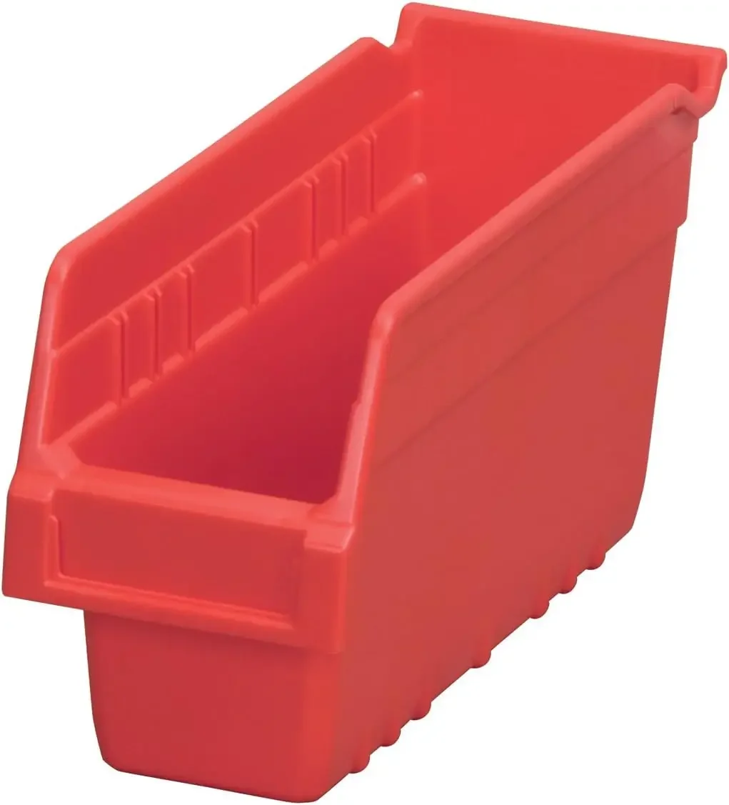 30040 Plastic Nesting ShelfMax Storage Bin Box, (12-Inch x 4-Inch x 6-Inch), Red, (16-Pack)