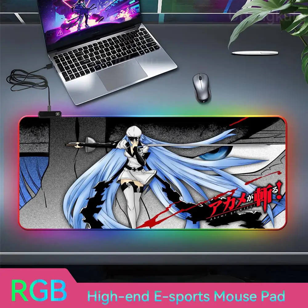 

A_akame G_ga K_kill Mouse Pad RGB Rubber Mouse Pad Gabinete Gamer Pc LED Lamp xxx Characters Related to Carros Para Escritorio L