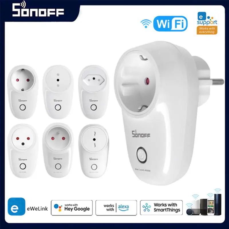 SONOFF-S26Inter WiFi Smart Plug, Prise sans fil, Commutateur de synchronisation, Télécommande vocale, Via EWeLink, Google Home, Alexa, EU, FR