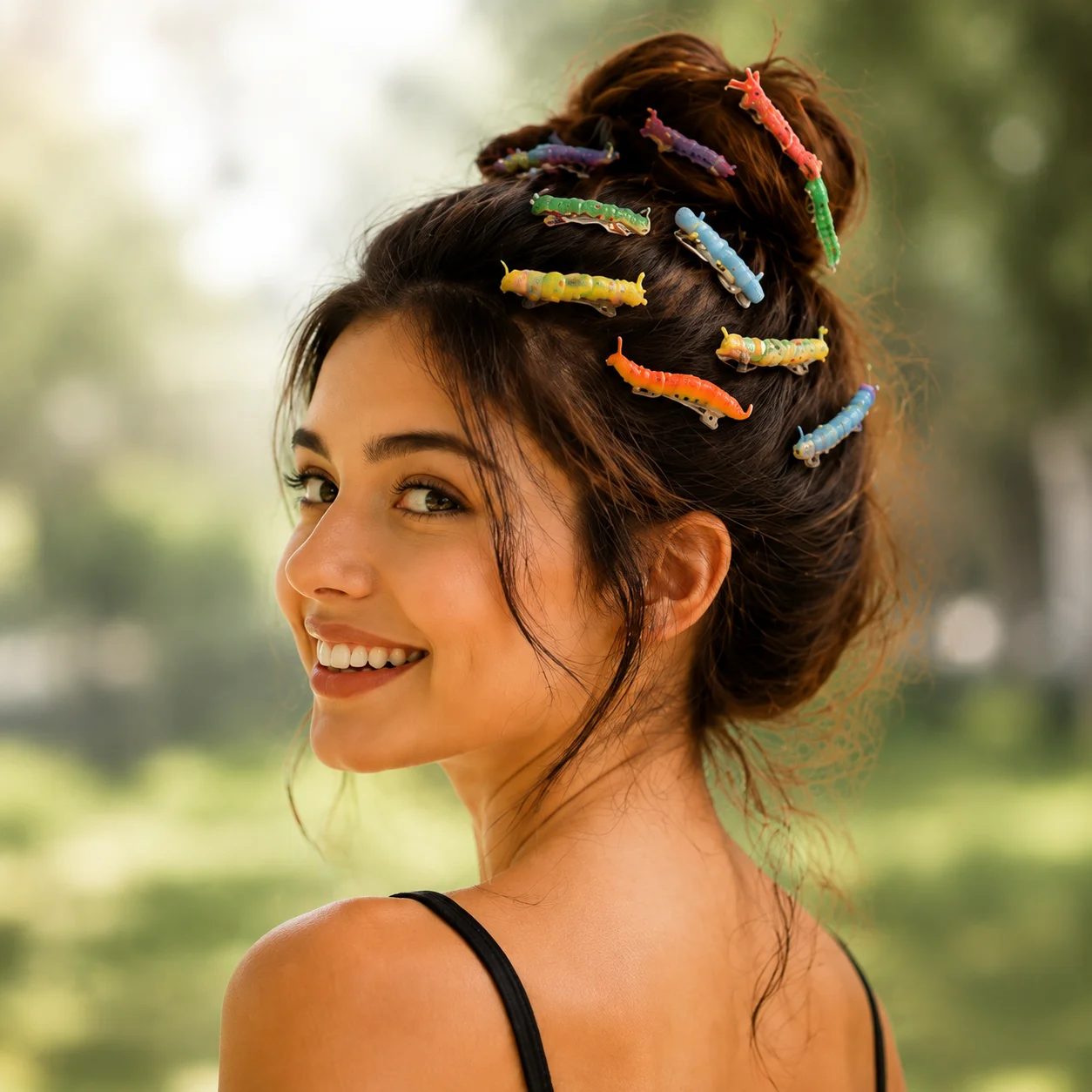 Novelty Simulation Worm Hair Clips Realistic Caterpillar Barrettes Funny Trick Prop Hair Accessory Halloween Costume Party