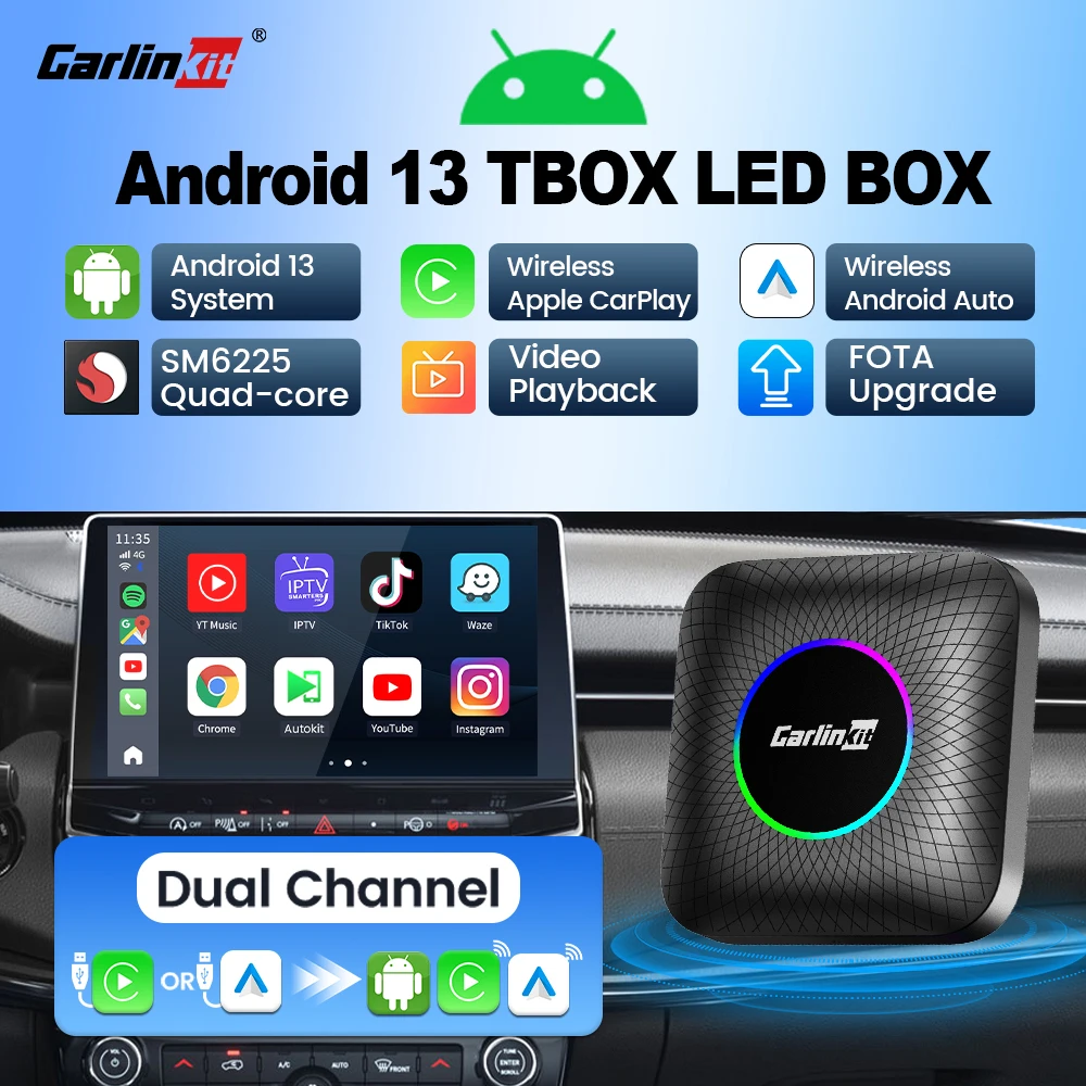 CarlinKit Android 13 Tv Box CarPlay Android Auto TBox Ambient Wireless Adapter Android Auto For Netfilx Youtube IPTV Spotify GPS