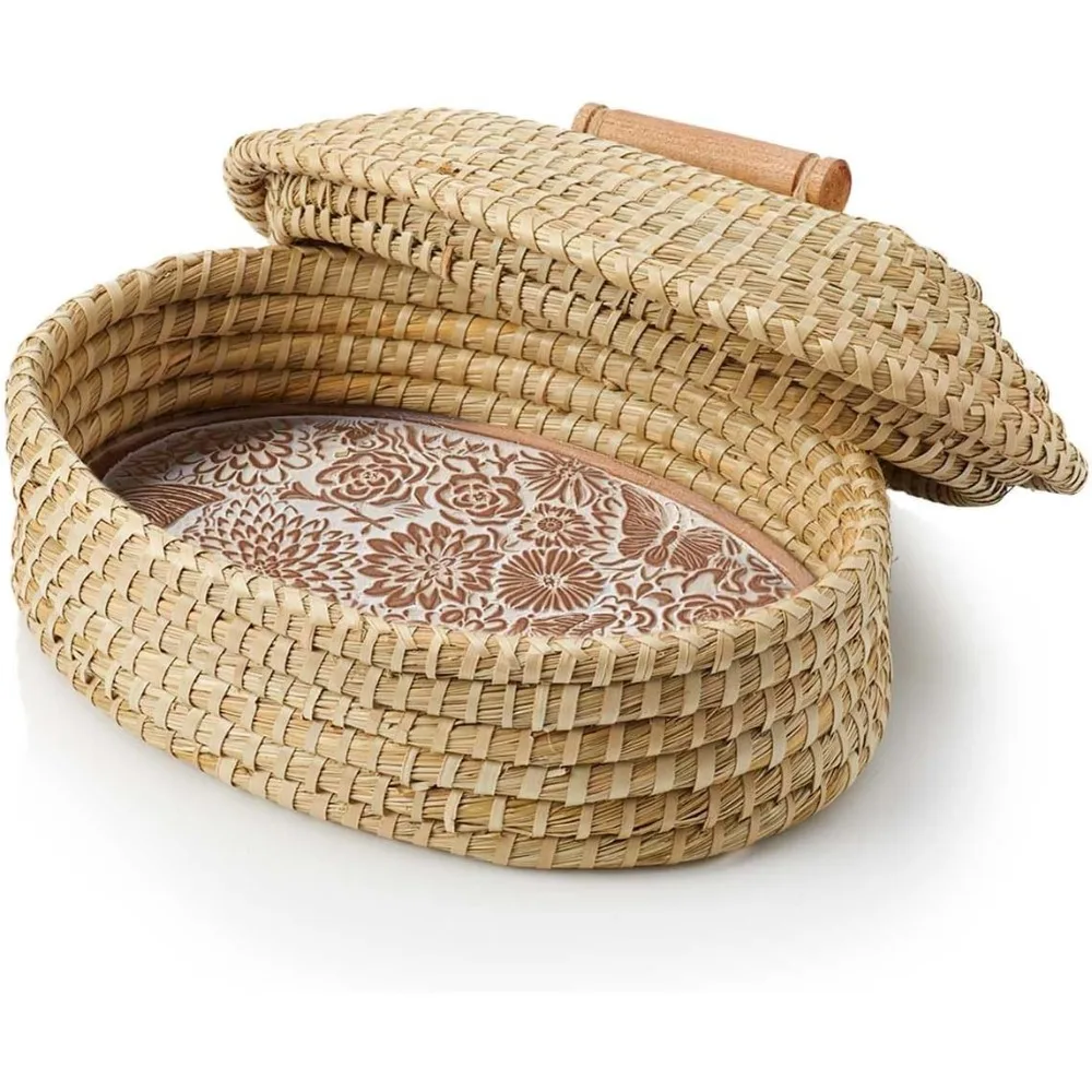 

Bread Basket with Terracotta Warmer and Lid, Bread Basket for Serving, Sized 13" w x 9" l x 9" h, Butterfly Garden Design