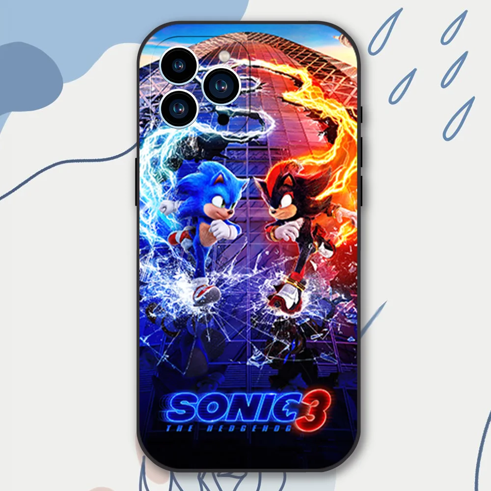 Movie S-Sonics the H-Hedgehog-s 3 Phone Case for iPhone 12 11 13 14 15 16 Max Pro Plus Black Soft Silicone Cover