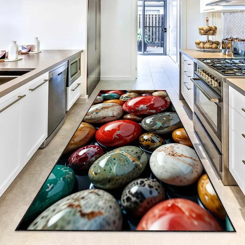 Runner Rug Hallway Runner Colorful Pebble Stone Area Rug Unique Patterned Rug Living Room Vibrant Kitchen Washable Rug