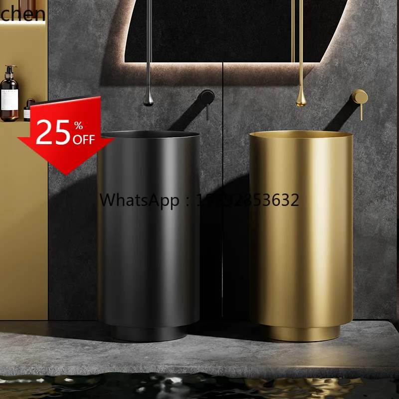 

stainless steel integrated washbasin hotel bathroom circular column washbasin