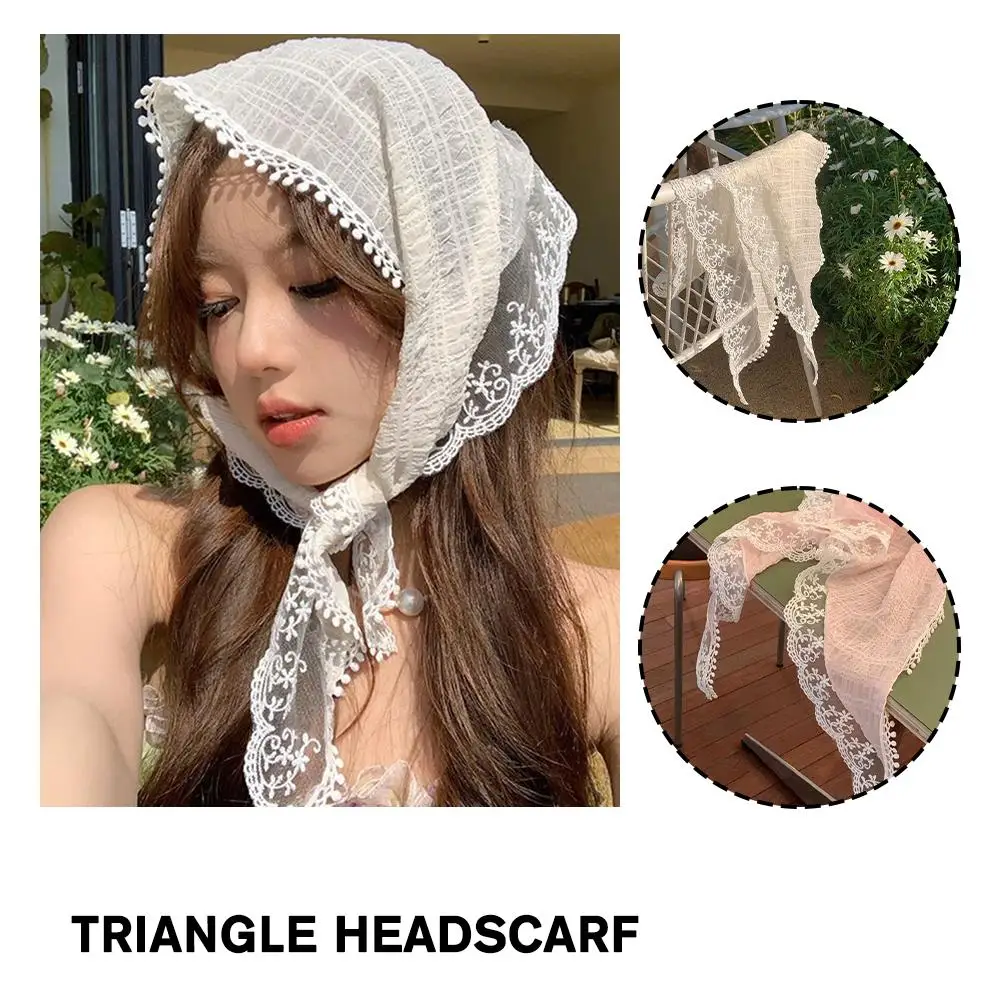 Hollow Lace Triangle Scarf Headscarf White Lace Hair French Pastoral Band Matching Wrist French Women Head Head Bag Strap P N3S0