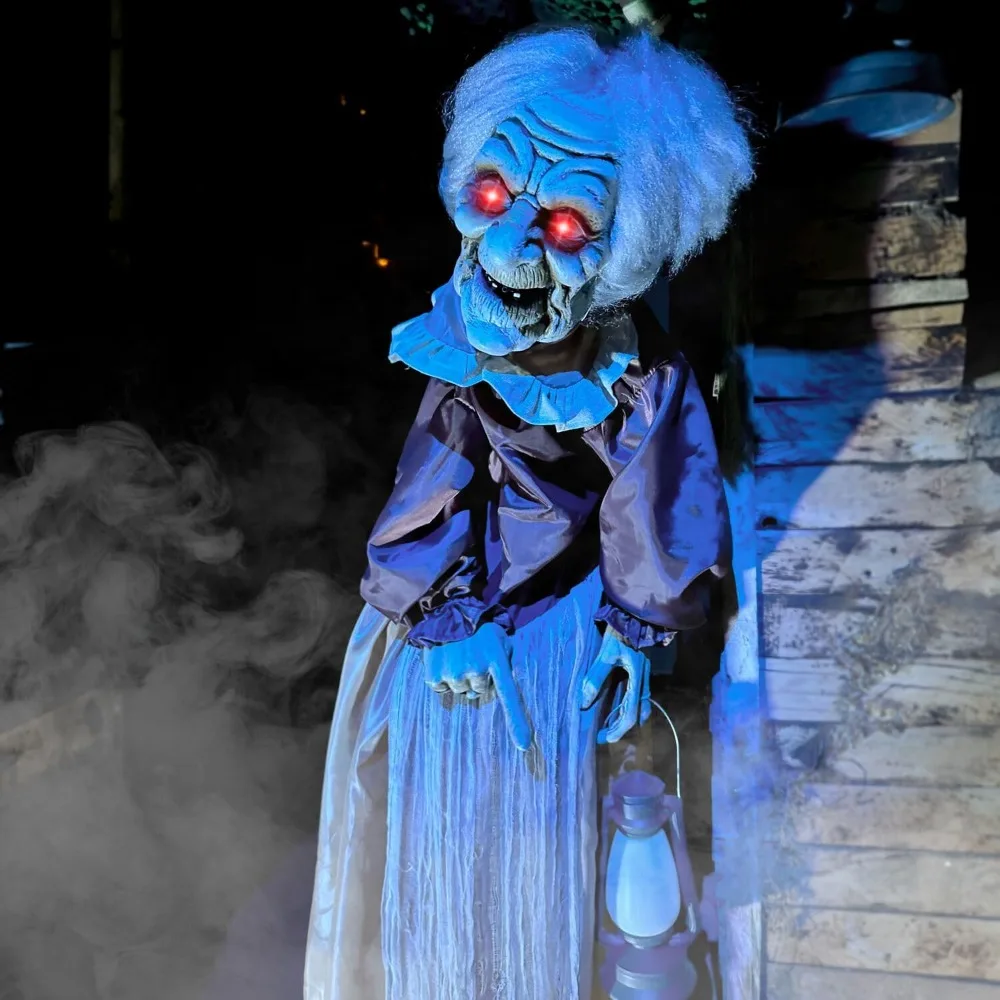 

Halloween Decoration Lifesize Animatronic Scary Old Lady Zombie with Motion Activated Lights and Sound, Battery-Operated Indoor