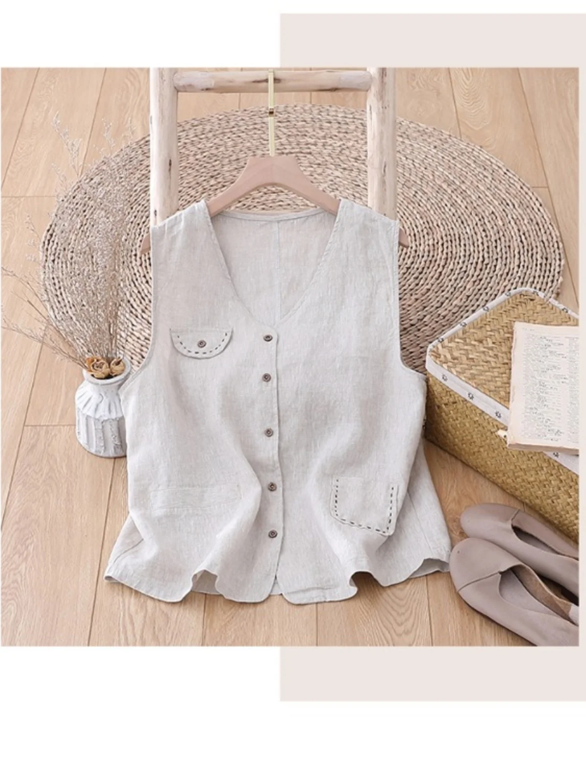 

Женский льняной жилет, весна-лето, новый хлопковый льняной жилет, тонкий тюжет, повседневный жилет с подплечниками, жилет для поездок на работу