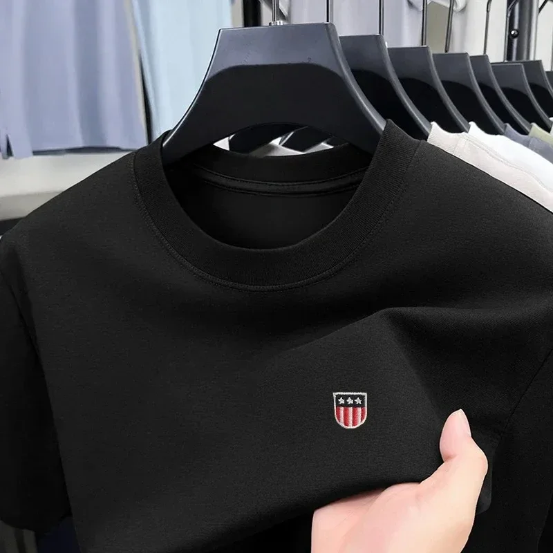 Hochwertiges Marken-T-Shirt für Herren mit Rundhalsausschnitt und kurzen Ärmeln, bedrucktes Oberteil, Sommer-T-Shirt aus Baumwollmischung, bequem, atmungsaktiv, lässig – Detail 8