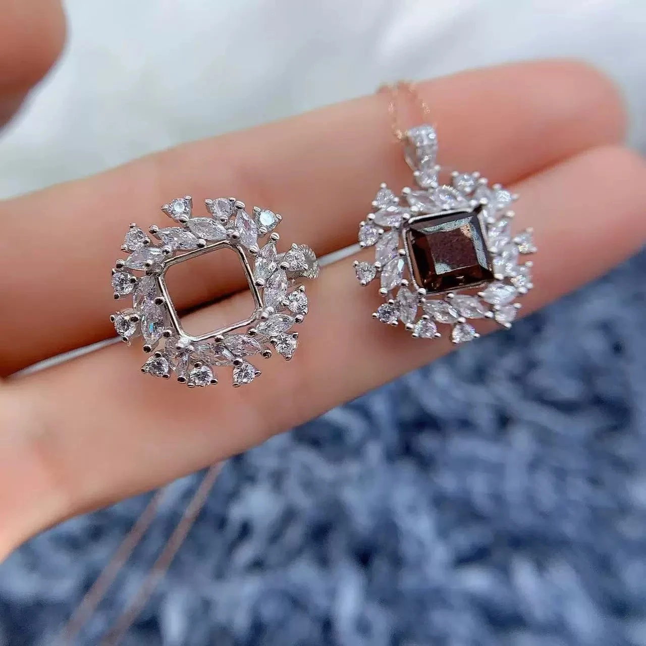 

MeiBaPJ квадратный 8*8 мм камень женские открытые кольца и подвеска DIY подарок S925 чистое серебро на заказ роскошные очаровательные ювелирные изделия оптом