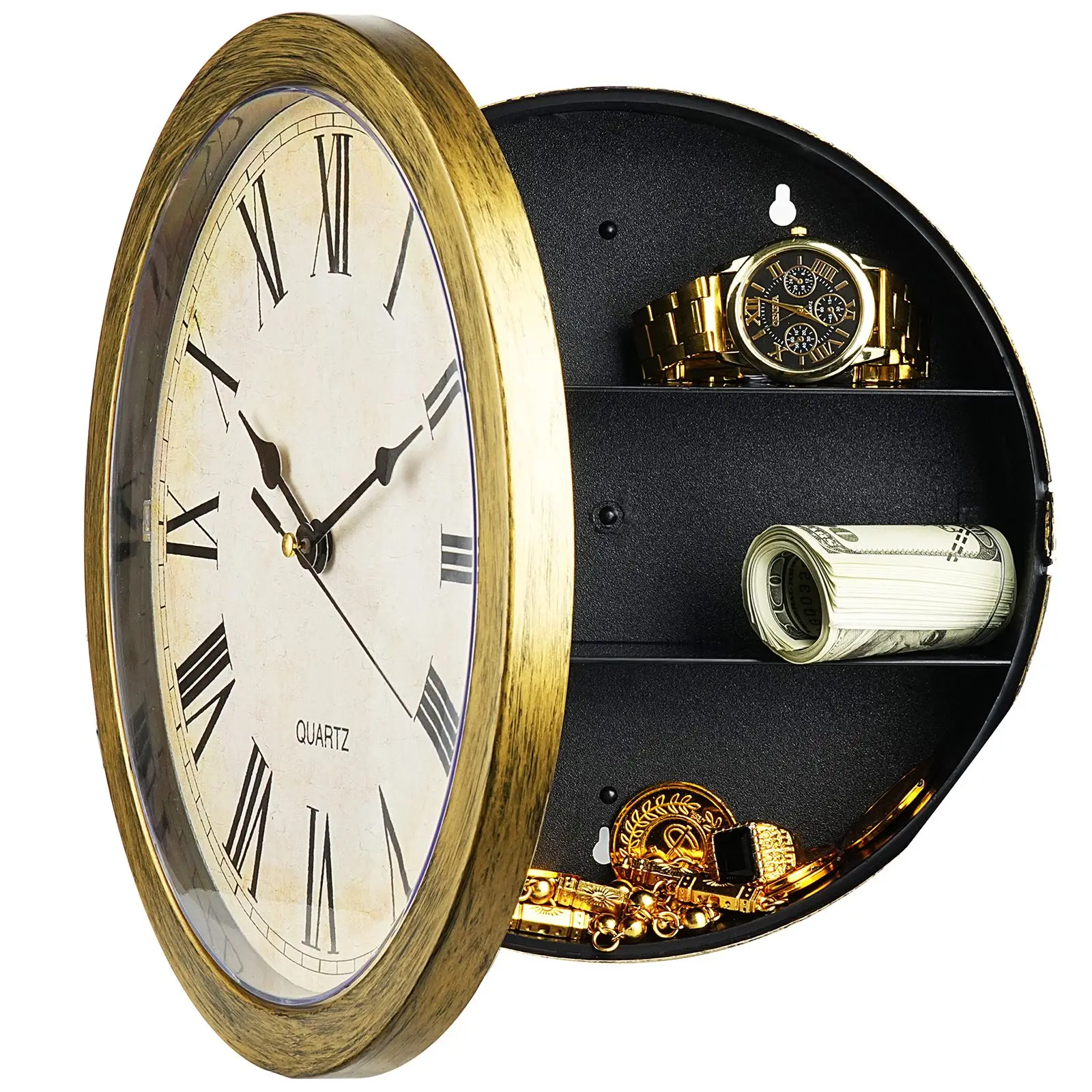 Wall Clock Vintage Hidden Storage Compartment Plastic Clock Secret Clock Wall Clock Safe Money Jewelry Valuables Storage Box