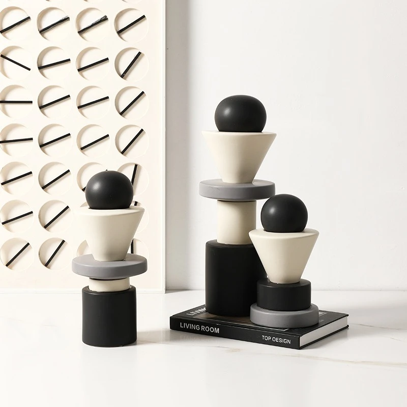Nordic minimalist geometric black and white gray funnel decorative jar, villa exhibition hall  desktop creative vase