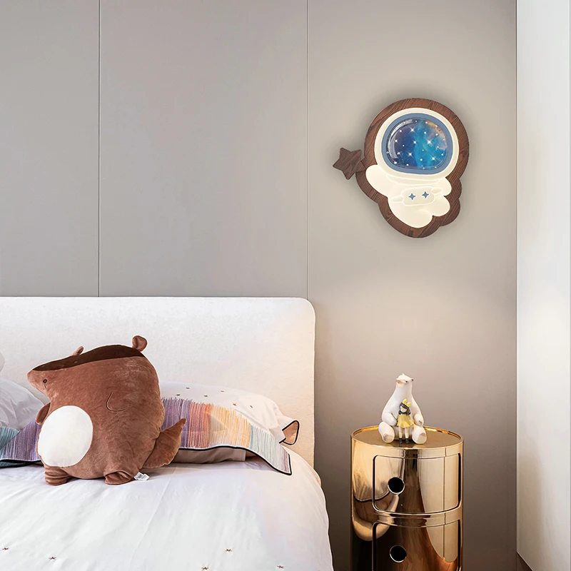 Applique Murale Créative Astronome LED pour Chambre d'Enfant, Bureau, Salon, Décor Chaud de Dessin Animé, Luminaire en Bois pour Chambre de Bébé