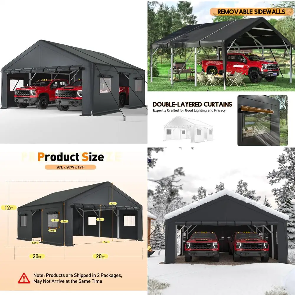 

"extra large 20x20 heavy-duty metal carport for all-weather outdoor vehicle protection with side-opening door"