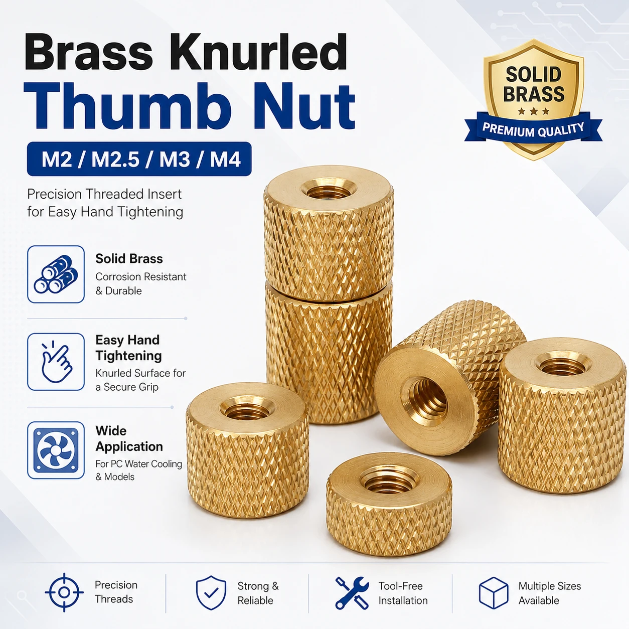 10-100pcs M2 M3 M4 Brass Knurled Thumb Nuts, Cylindrical Adjust Nuts for Water Cooling Case, Computer & Hobby Projects