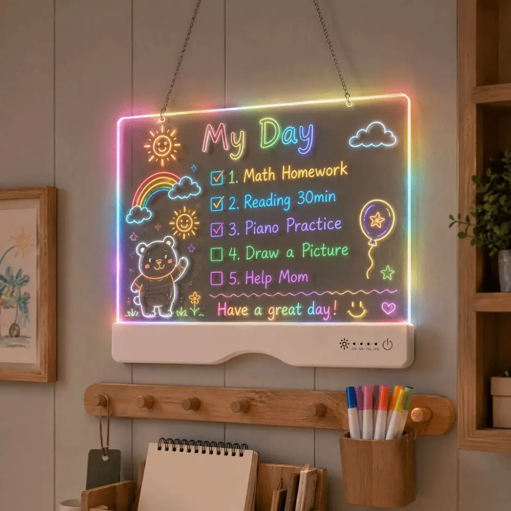 Rechargeable LED Light Drawing Board Erasable Acrylic Panel Rechargeable Acrylic Message Board Type-C Charging Smooth Surface