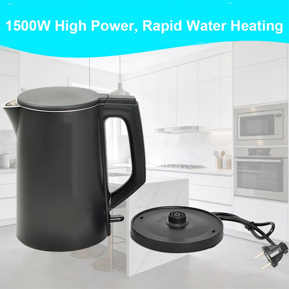 غلاية كهربائية مضادة للحرق سعة 1.7 لتر، غلاية مياه من الفولاذ المقاوم للصدأ 304 - غلاية كهربائية عالية الطاقة بقدرة 1500 وات مع غليان سريع