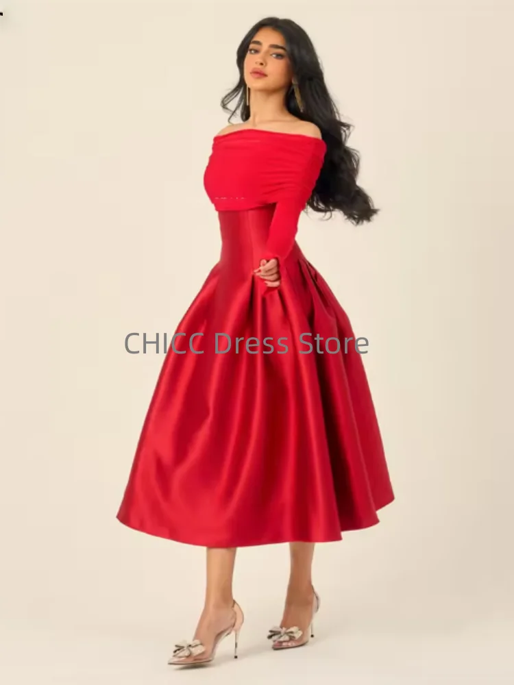 Vestidos de noche árabes de manga larga con hombros descubiertos, vestido de fiesta de invitados de boda, vestido de fiesta Formal, vestido personalizado