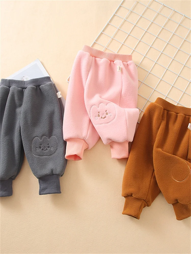 Thiened Fce Baby Pants Autumn Winter Sle Children Casual Trousers Trendy Big PP Pants Warm Cozy Kids Long Pants